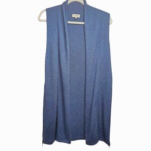 Kinross Cashmere Long Basic Cardigan Sweater Lagenlook Blue Zippers Small